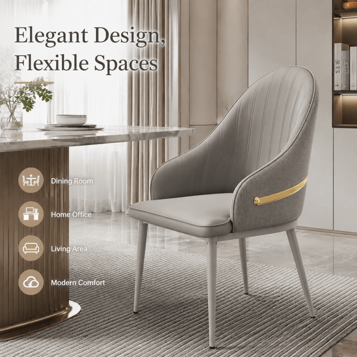 VELLUTO Dining Chairs Set Armchairs Mid Century Modern Kitchen Dining Room Chairs Faux Leather Accent Chairs Metal Vanity Lounge Chair with Back for Living Room Bedrooms Set of 2 - Amazingooh Wholesale