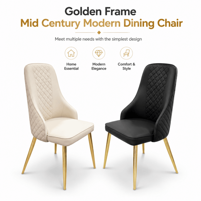 VELLUTO Golden Frame Mid Century Modern Dining Chair Faux Leather Side Chair Upholstered Dining Chairs Set of 2 (Black/Ivory) - Amazingooh Wholesale