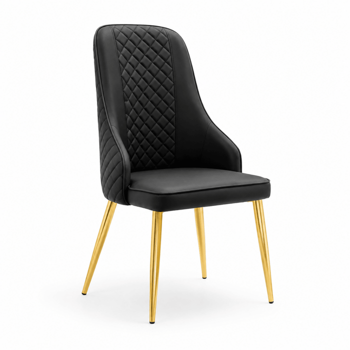 VELLUTO Golden Frame Mid Century Modern Dining Chair Faux Leather Side Chair Upholstered Dining Chairs Set of 2 (Black/Ivory) - Amazingooh Wholesale