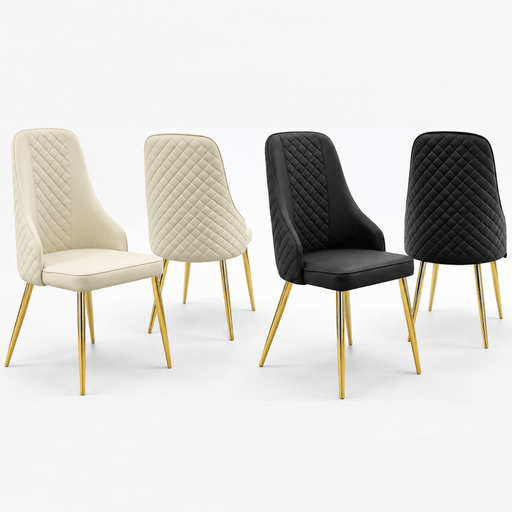 VELLUTO Golden Frame Mid Century Modern Dining Chair Faux Leather Side Chair Upholstered Dining Chairs Set of 2 (Black/Ivory) - Amazingooh Wholesale