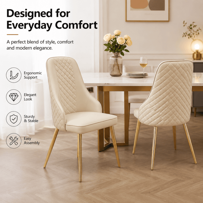 VELLUTO Golden Frame Mid Century Modern Dining Chair Faux Leather Side Chair Upholstered Dining Chairs Set of 2 (Black/Ivory) - Amazingooh Wholesale