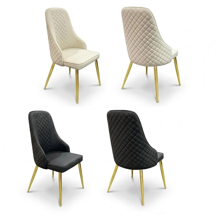 VELLUTO Golden Frame Mid Century Modern Dining Chair Faux Leather Side Chair Upholstered Dining Chairs Set of 2 (Black/Ivory) - Amazingooh Wholesale