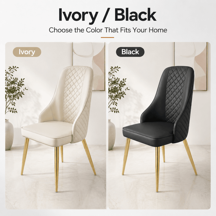 VELLUTO Golden Frame Mid Century Modern Dining Chair Faux Leather Side Chair Upholstered Dining Chairs Set of 2 (Black/Ivory) - Amazingooh Wholesale