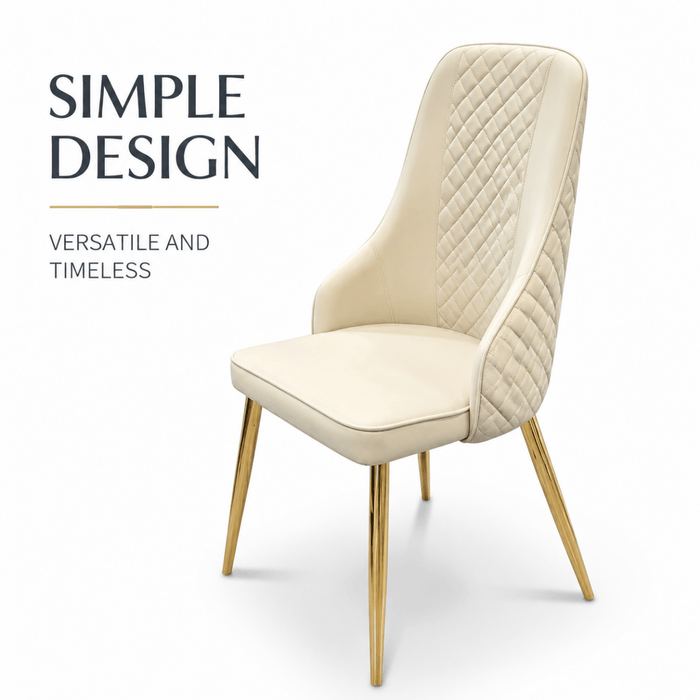 VELLUTO Golden Frame Mid Century Modern Dining Chair Faux Leather Side Chair Upholstered Dining Chairs Set of 2 (Black/Ivory) - Amazingooh Wholesale