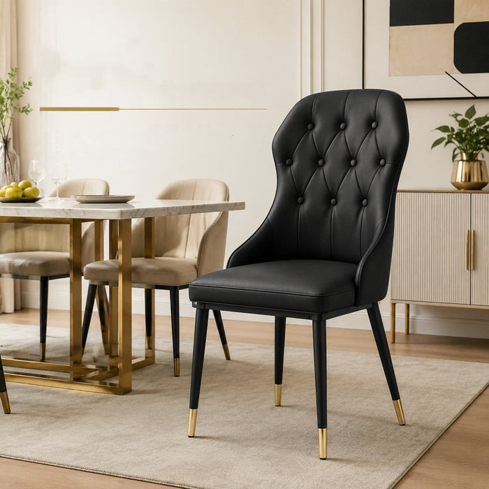 VELLUTO Mid Century Luxury Modern Dining Chair Faux Leather Set of 2 (Black) - Amazingooh Wholesale