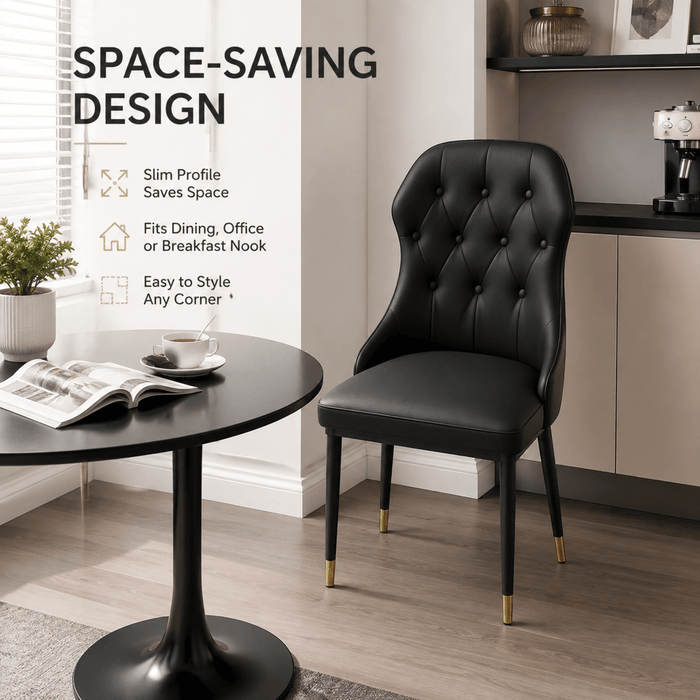 VELLUTO Mid Century Luxury Modern Dining Chair Faux Leather Set of 2 (Black) - Amazingooh Wholesale