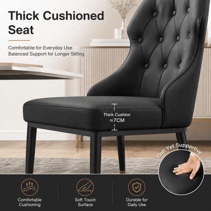 VELLUTO Mid Century Luxury Modern Dining Chair Faux Leather Set of 2 (Black) - Amazingooh Wholesale