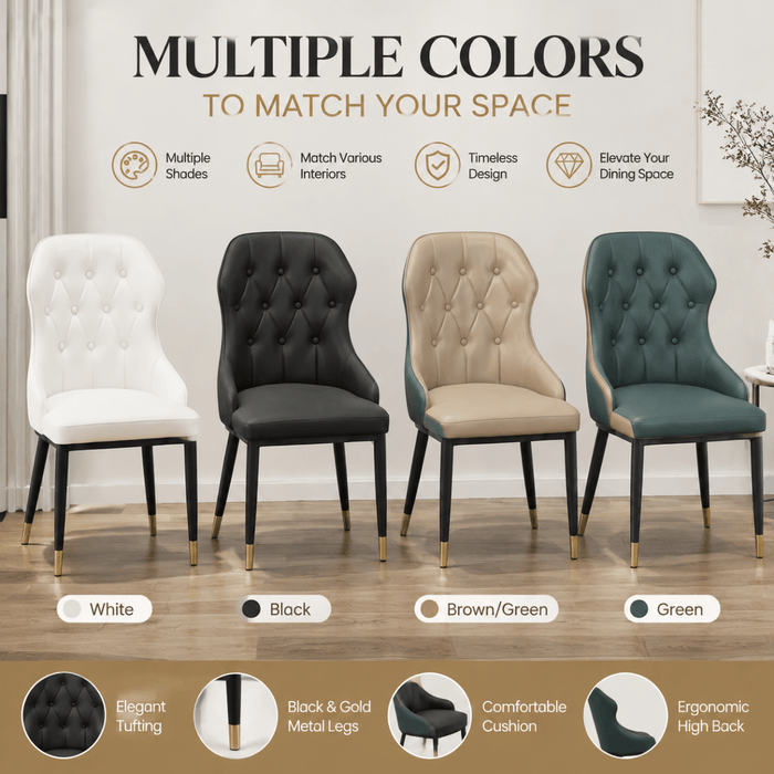 VELLUTO Mid Century Luxury Modern Dining Chair Faux Leather Set of 2 (Black) - Amazingooh Wholesale