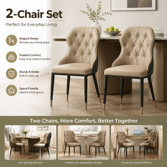 VELLUTO Mid Century Luxury Modern Dining Chair Faux Leather Set of 2 (Brown Duo Colour) - Amazingooh Wholesale