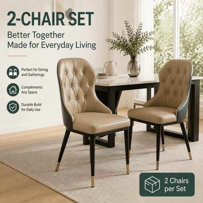 VELLUTO Mid Century Luxury Modern Dining Chair Faux Leather Set of 2 (Brown Duo Colour) - Amazingooh Wholesale