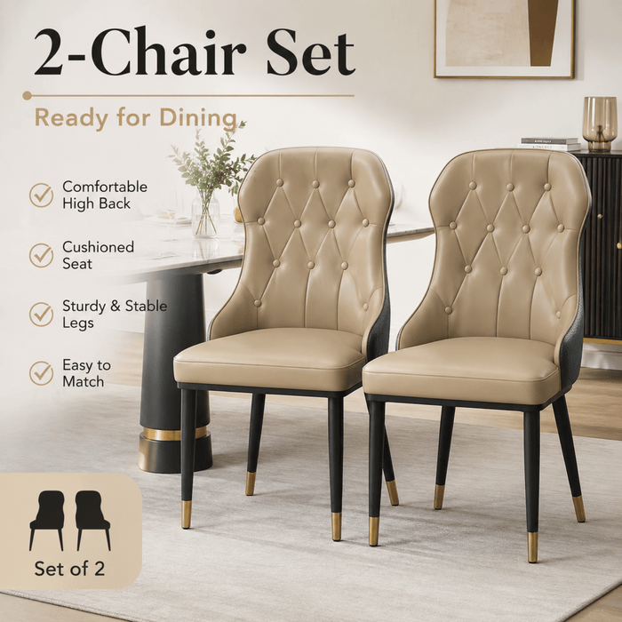 VELLUTO Mid Century Luxury Modern Dining Chair Faux Leather Set of 2 (Brown Duo Colour) - Amazingooh Wholesale