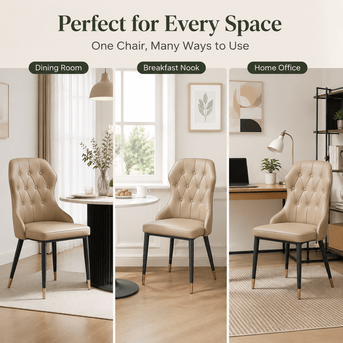 VELLUTO Mid Century Luxury Modern Dining Chair Faux Leather Set of 2 (Brown Duo Colour) - Amazingooh Wholesale