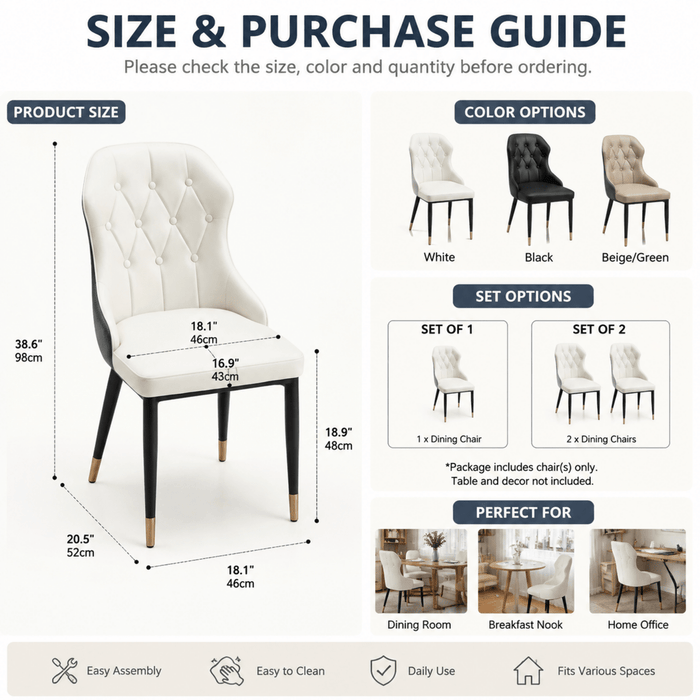 VELLUTO Mid Century Luxury Modern Dining Chair Faux Leather Set of 2 (White) - Amazingooh Wholesale