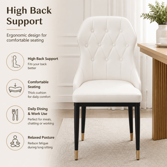 VELLUTO Mid Century Luxury Modern Dining Chair Faux Leather Set of 2 (White) - Amazingooh Wholesale