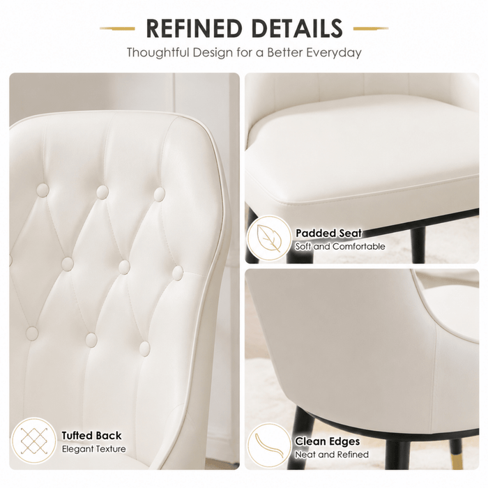 VELLUTO Mid Century Luxury Modern Dining Chair Faux Leather Set of 2 (White) - Amazingooh Wholesale