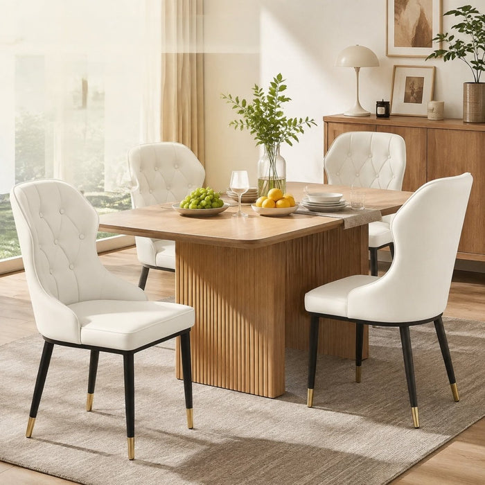 VELLUTO Mid Century Luxury Modern Dining Chair Faux Leather Set of 2 (White) - Amazingooh Wholesale
