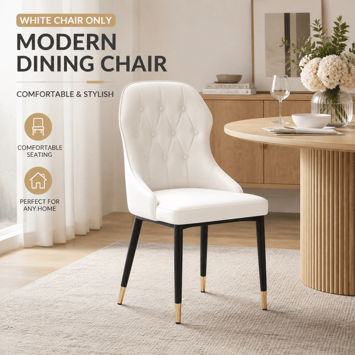 VELLUTO Mid Century Luxury Modern Dining Chair Faux Leather Set of 2 (White) - Amazingooh Wholesale