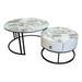 Velluto Volakas White Top Modern Marble Slate Nesting Coffee Table Set Leather Wrapped Wood Drawers (Black Frame) - Amazingooh Wholesale