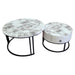 Velluto Volakas White Top Modern Marble Slate Nesting Coffee Table Set Leather Wrapped Wood Drawers (Black Frame) - Amazingooh Wholesale