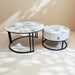 Velluto Volakas White Top Modern Marble Slate Nesting Coffee Table Set Leather Wrapped Wood Drawers (Black Frame) - Amazingooh Wholesale