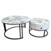 Velluto Volakas White Top Modern Marble Slate Nesting Coffee Table Set Leather Wrapped Wood Drawers (Black Frame) - Amazingooh Wholesale