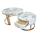 Velluto Volakas White Top Modern Marble Slate Nesting Coffee Table Set Leather Wrapped Wood Drawers (Gold Frame) - Amazingooh Wholesale