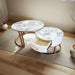 Velluto Volakas White Top Modern Marble Slate Nesting Coffee Table Set Leather Wrapped Wood Drawers (Gold Frame) - Amazingooh Wholesale