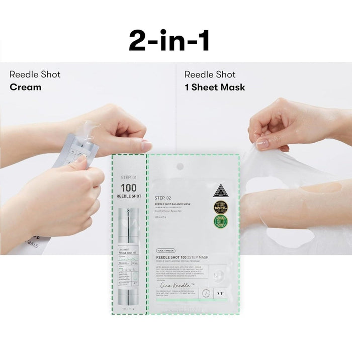 VT COSMETICS 2 Step Mask ReedleShot 100, Cica Reedle, Korean Skincare (1 Sheet Mask + 1.5ml Cream) - Amazingooh Wholesale