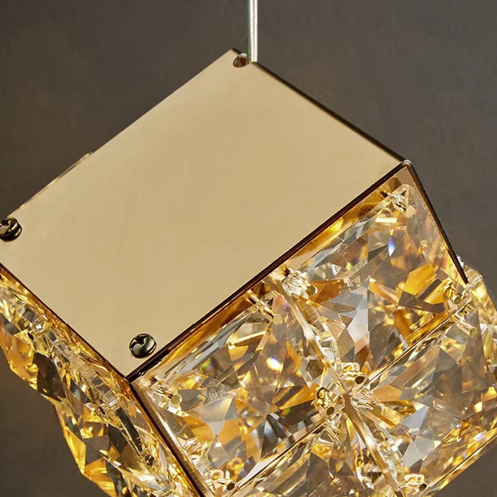 BAMDECOR LT02 9 Hanging Crystal Cube Chandelier LED Chandelier for Dining Room, Luxury Dimmable Enterway Led Pendant Lights Fixture (Gold)