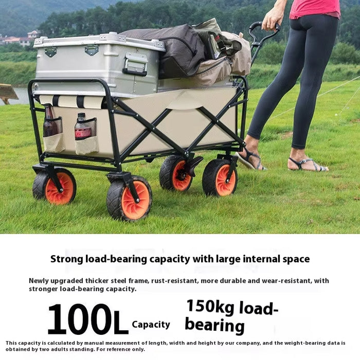 AMX 150L Outdoor Camping Wagon Shopping Multipurpose Duty Power Beach Trolley Cart Collapsible Wagon Garden Camper Trailer (Black)