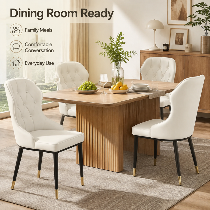 VELLUTO Mid Century Luxury Modern Dining Chair Faux Leather Set of 2 (White)