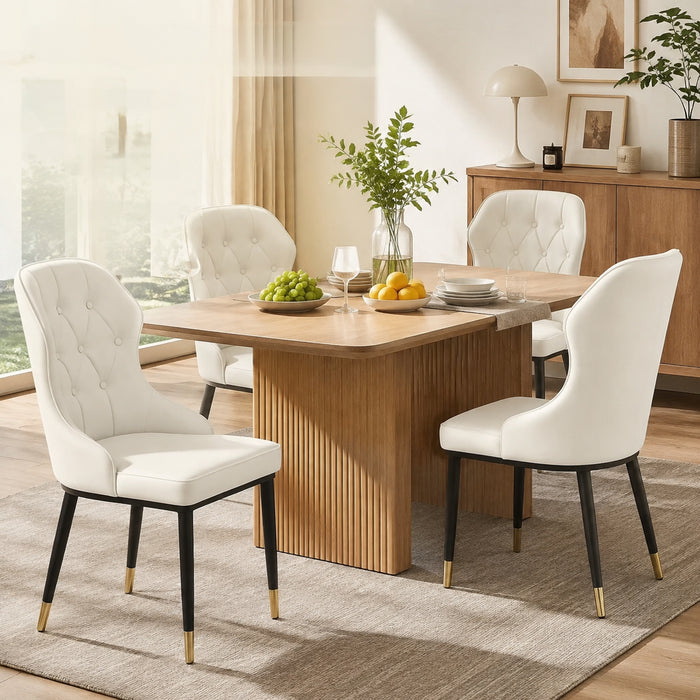VELLUTO Mid Century Luxury Modern Dining Chair Faux Leather Set of 2 (White)