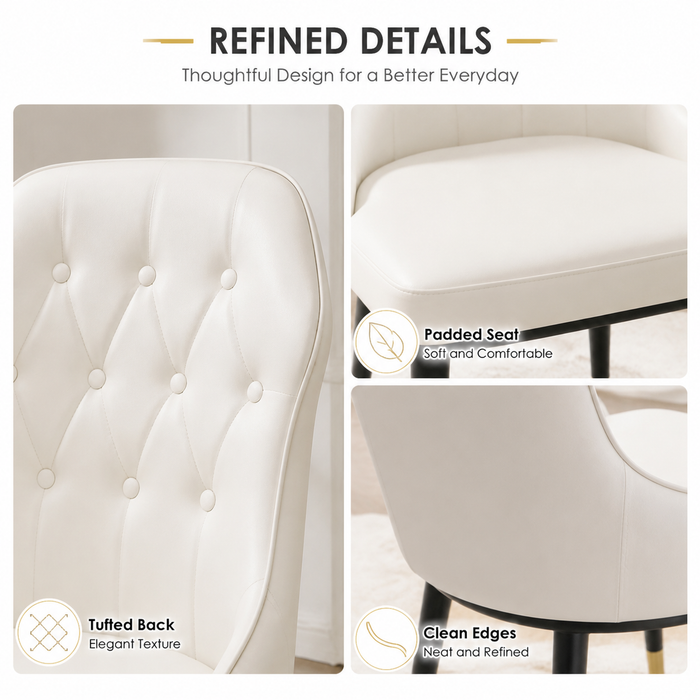 VELLUTO Mid Century Luxury Modern Dining Chair Faux Leather Set of 2 (White)
