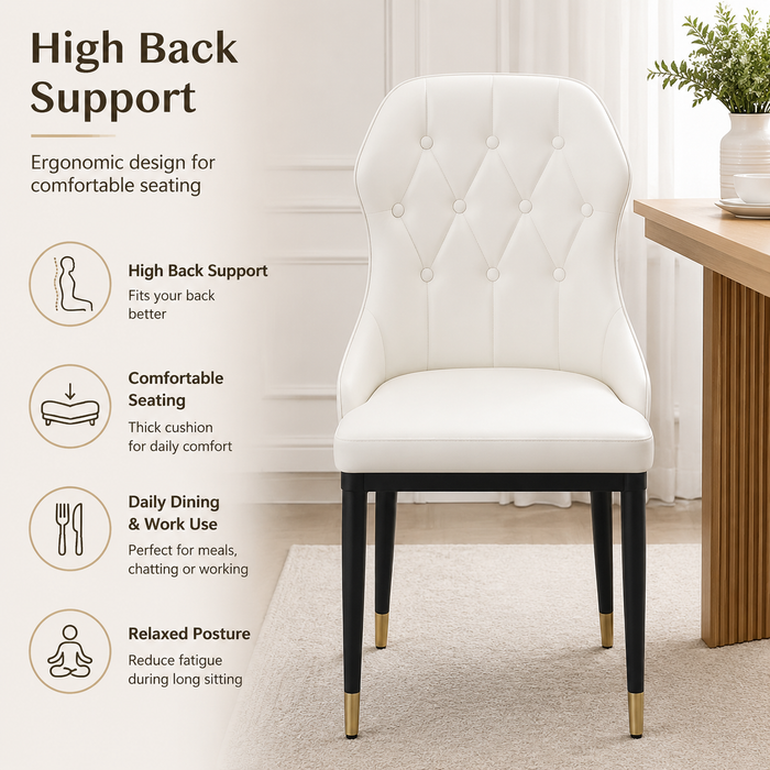 VELLUTO Mid Century Luxury Modern Dining Chair Faux Leather Set of 2 (White)