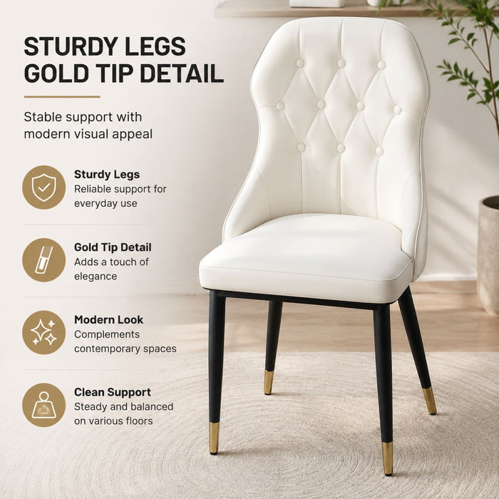 VELLUTO Mid Century Luxury Modern Dining Chair Faux Leather Set of 2 (White)