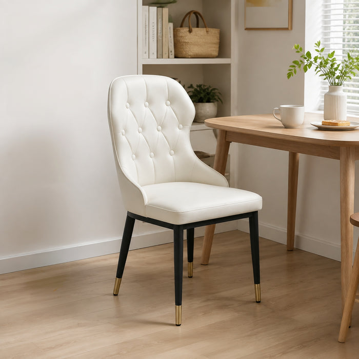 VELLUTO Mid Century Luxury Modern Dining Chair Faux Leather Set of 2 (White)