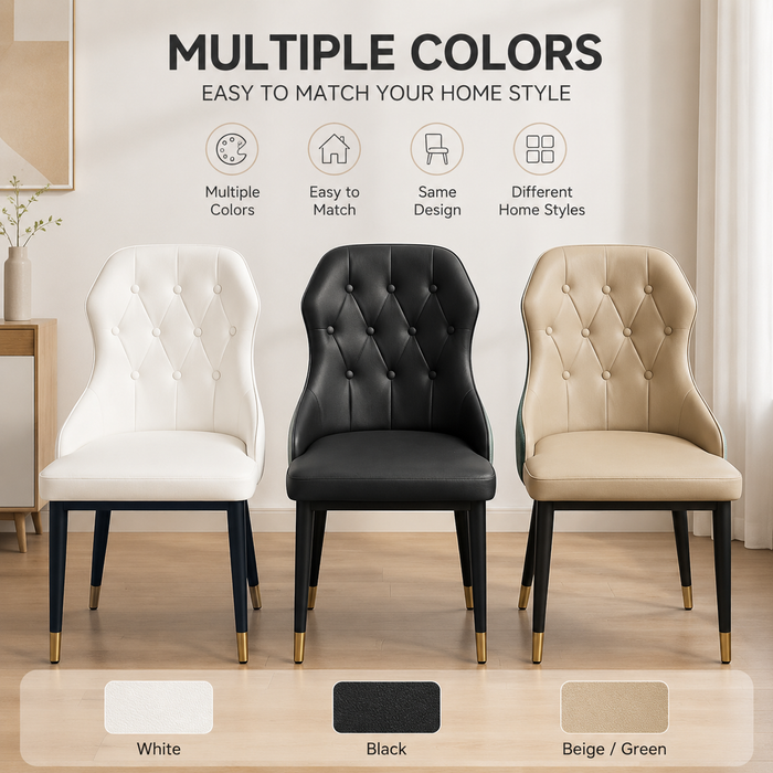 VELLUTO Mid Century Luxury Modern Dining Chair Faux Leather Set of 2 (White)