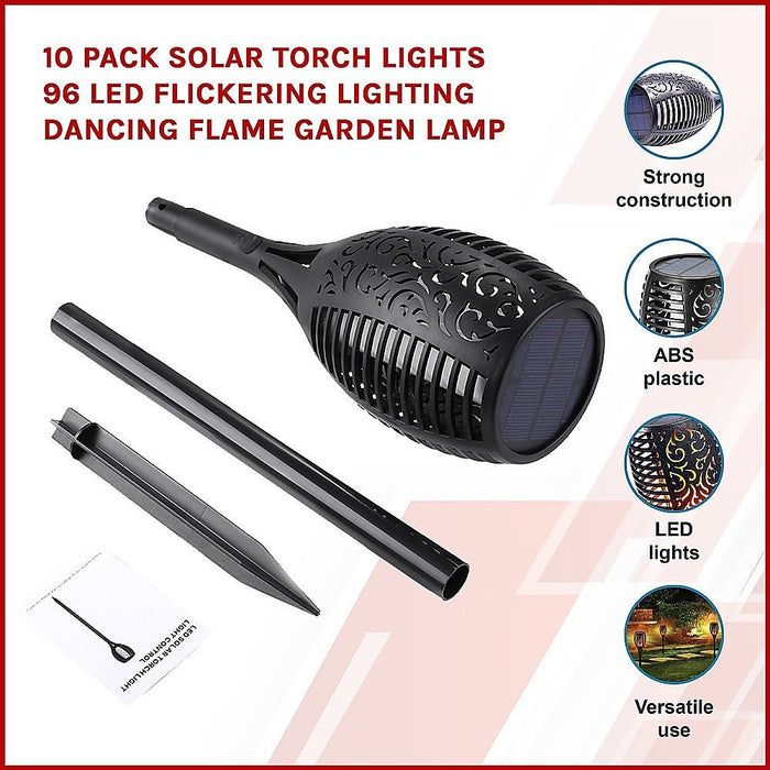 10 Pack Solar Torch Lights 96 LED Flickering Lighting Dancing Flame Garden Lamp - Amazingooh Wholesale