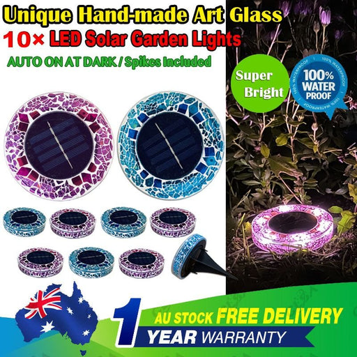 10 x Solar LED Hand-made Art Stained Glass Inground Light for Garden Outdoor Deck Path - Amazingooh Wholesale