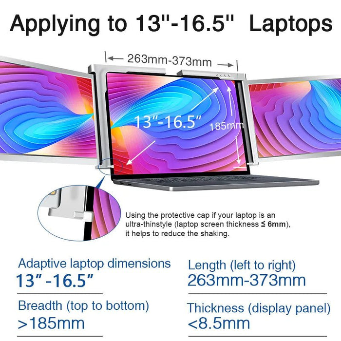 11.6 Inch FOPO Triple Portable Monitor 1080P FHD IPS Triple Monitor Laptop Screen Extender for 13"-16.5" Laptops 1 Cable for 2 displays - Amazingooh Wholesale