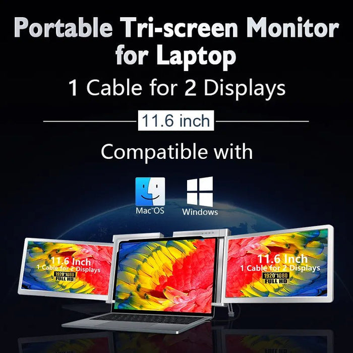 11.6 Inch FOPO Triple Portable Monitor 1080P FHD IPS Triple Monitor Laptop Screen Extender for 13"-16.5" Laptops 1 Cable for 2 displays - Amazingooh Wholesale