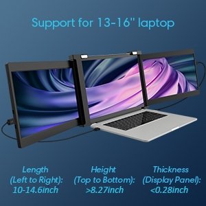 11.9 Inch Triple Portable Monitor 2022 FOPO 1080P FHD IPS Attachable Triple Monitor Extender, Triple Screen for Laptop of 13"-16" Compatible with Windows/Mac/Switch/Xbox Connect with USB-C/HDMI - amazingooh