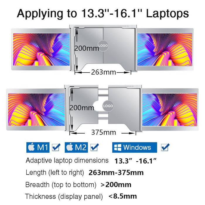 12 Inch FOPO Triple Portable Monitor 1080P FHD IPS Triple Monitor Laptop Screen Extender for 13"-16" Laptops 1 Cable for 2 displays - Amazingooh Wholesale