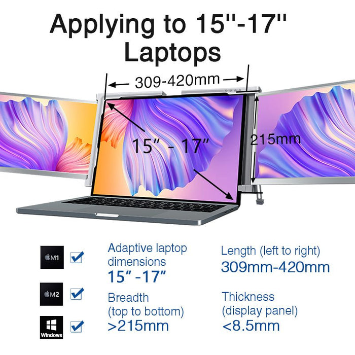 14 Inch FOPO Triple Portable Monitor 1080P FHD IPS Triple Monitor Laptop Screen Extender for 15"-17" Laptops 1 Cable for 2 displays - Amazingooh Wholesale