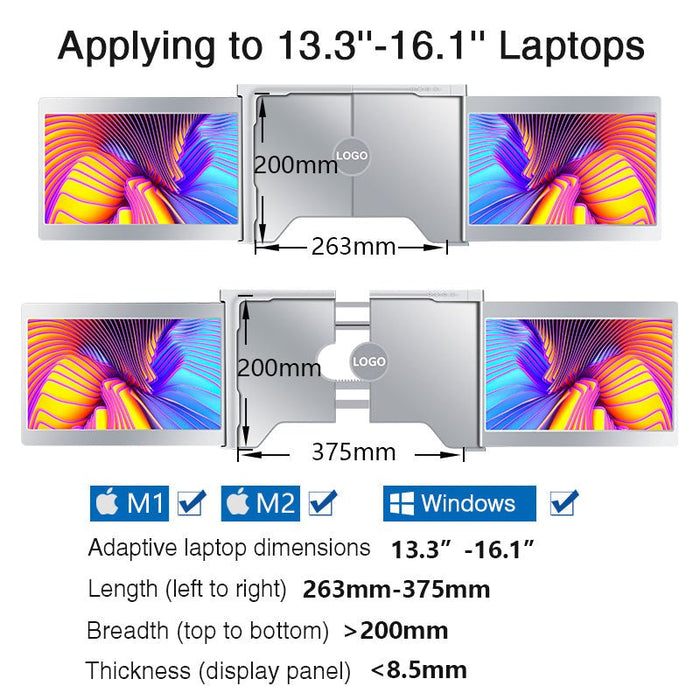 14 Inch FOPO Triple Portable Monitor 1080P FHD IPS Triple Monitor Laptop Screen Extender for 15"-17" Laptops 1 Cable for 2 displays - Amazingooh Wholesale