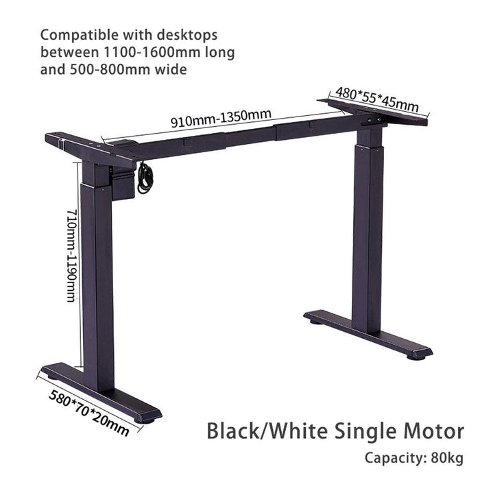 140cm Standing Desk Height Adjustable Sit Stand Motorised Single Motor Frame Top - amazingooh