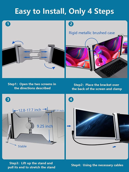 15 Inch Triple Portable Monitor FOPO FHD 1080P HDR IPS Laptop Monitor Screen Extender for Dual Monitor Display, for 15"-17" Laptops & Switch/Xbox/Phone Support Windows/MAC System Type-C/HDMI Port - amazingooh