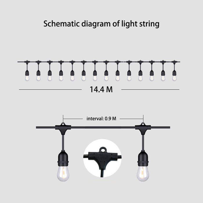 15M Solar Plug Festoon String Lights Kits Globe Outdoor Christmas