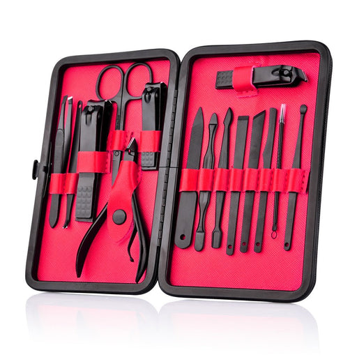 15PCS Manicure Set Tools Pedicure Kit Stainless Steel Nail Grooming Clippers AU Black Red - Amazingooh Wholesale