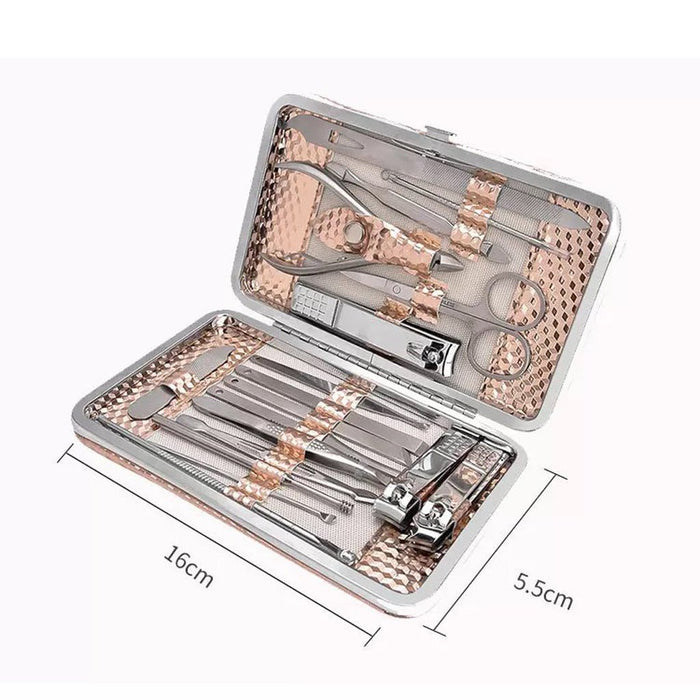 18PCS Manicure Set Tools Pedicure Kit Stainless Steel Nail Grooming Clippers White Gold - Amazingooh Wholesale